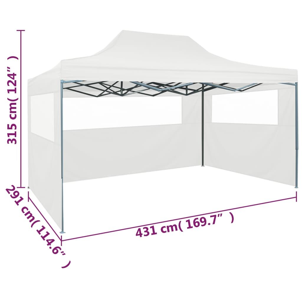 vidaXL kokkupandav peotelk 3 külgseinaga, 291 x 431 x 315 cm, valge hind ja info | Varikatused ja aiapaviljonid | kaup24.ee