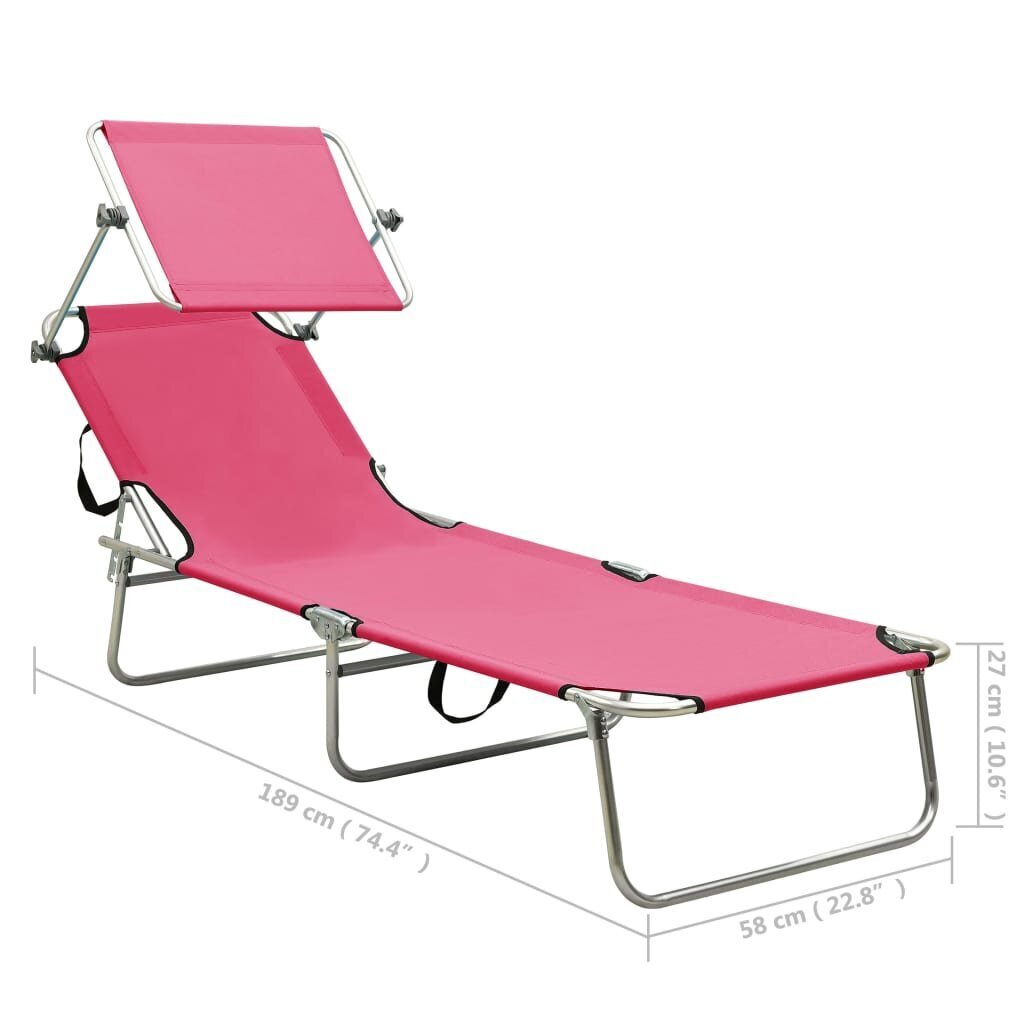 vidaXL kokkupandav lamamistool päikesevarjuga, teras, roosa hind ja info | Päevitustoolid | kaup24.ee