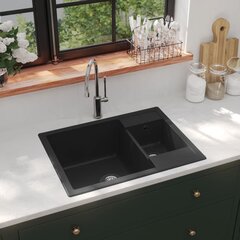 vidaXL köögivalamu ülevooluavaga, kaks kraanikaussi, must, graniit hind ja info | Köögivalamud | kaup24.ee