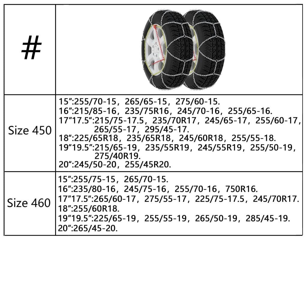 vidaXL lumeketid 2 tk 16 mm maastur 4 x 4 suurus 390 цена и информация | Lisaseadmed | kaup24.ee