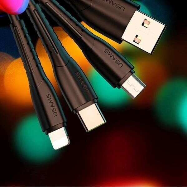 Usams U32 laadija USB 12 / 24V / 2.1A must + kaabel 3 ühes цена и информация | Mobiiltelefonide laadijad | kaup24.ee