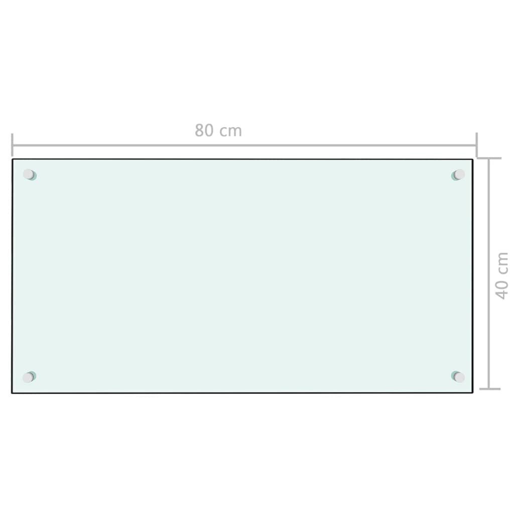 vidaXL köögi pritsmekaitse, valge, 80 x 40 cm, karastatud klaas hind ja info | Köögimööbli tarvikud | kaup24.ee