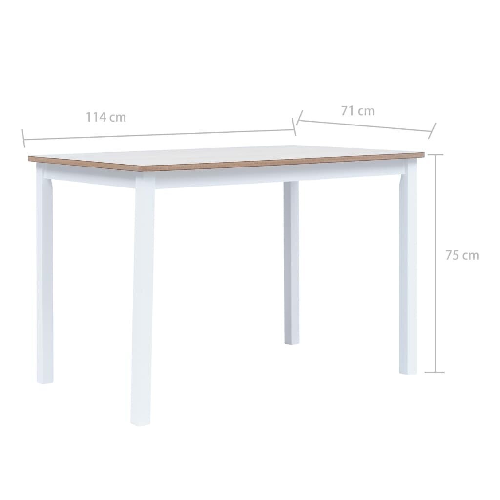 Söögilaud vidaXL, valge ja pruun, 114 x 71 x 75 cm, kautšukipuit цена и информация | Köögi- ja söögilauad | kaup24.ee