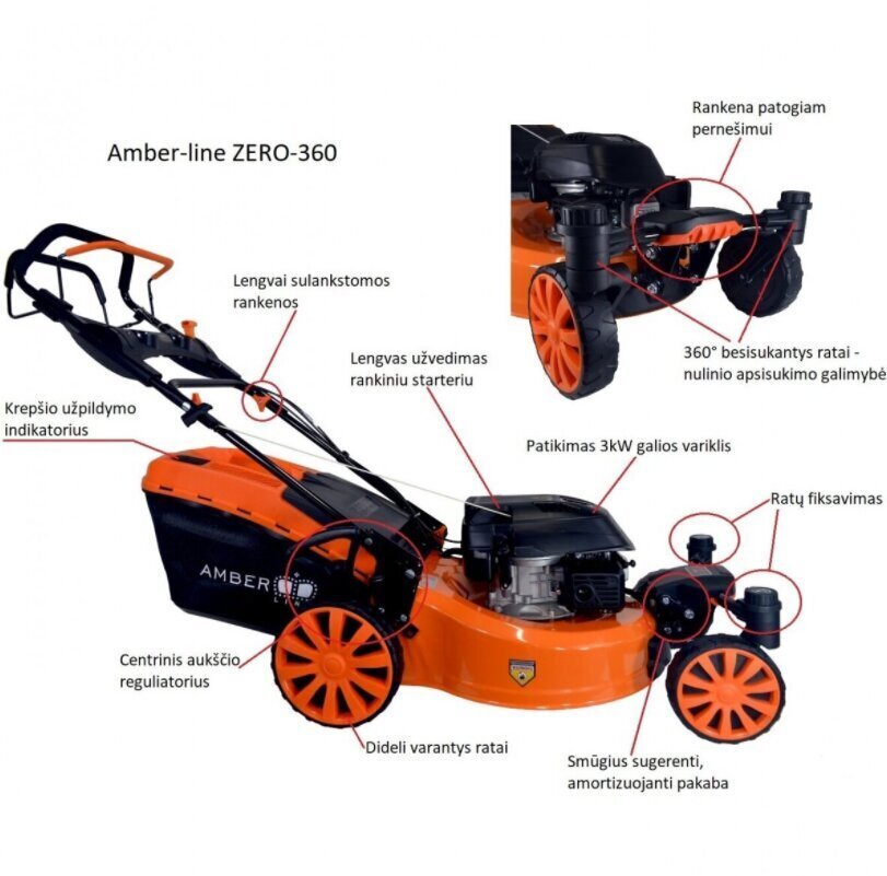 Bensiinimootoriga muruniiduk Amber-Line Zero, 51cm, 3.0kW hind ja info | Muruniidukid | kaup24.ee