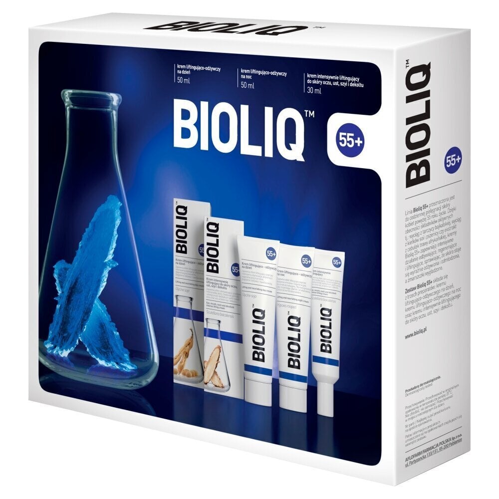 Komplekt BioliQ_55+: päevakreem 50 ml + öökreem 50 ml + silma-, huule-, kaela- ja dekolteekreem 30 ml hind ja info | Näokreemid | kaup24.ee