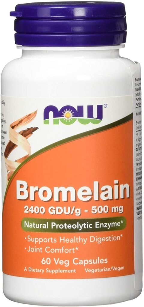 Bromelaiin Now 500 mg / 2400 ŽSÜ, 60 kapslit цена и информация | Vitamiinid, toidulisandid, preparaadid tervise heaoluks | kaup24.ee