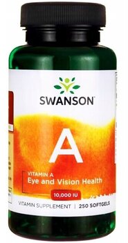 A-vitamiin (10 000 rü) Swanson, 250 kapslit hind ja info | Vitamiinid, toidulisandid, preparaadid tervise heaoluks | kaup24.ee