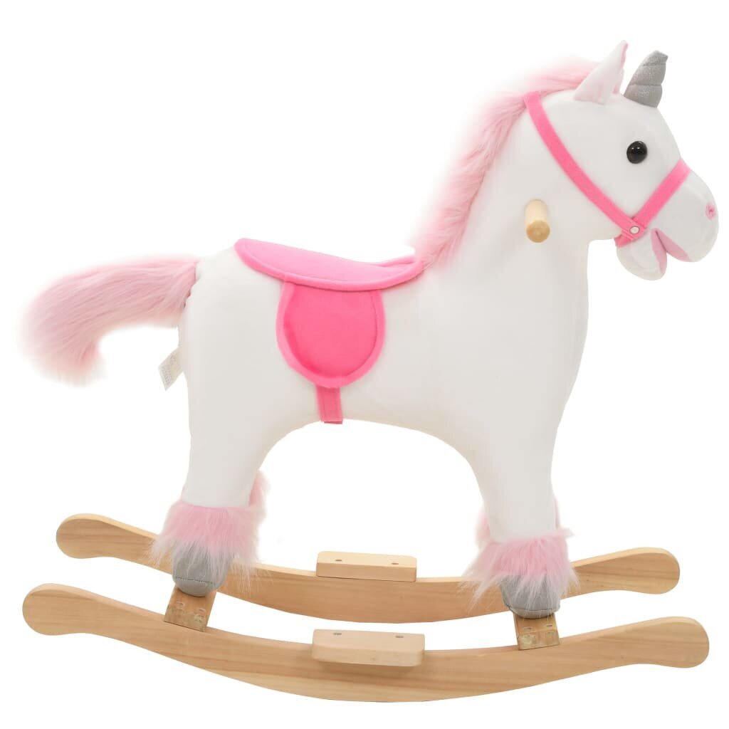 vidaXL kiikhobu, ükssarvik, plüüs, 65 x 32 x 58 cm, valge ja roosa цена и информация | Imikute mänguasjad | kaup24.ee