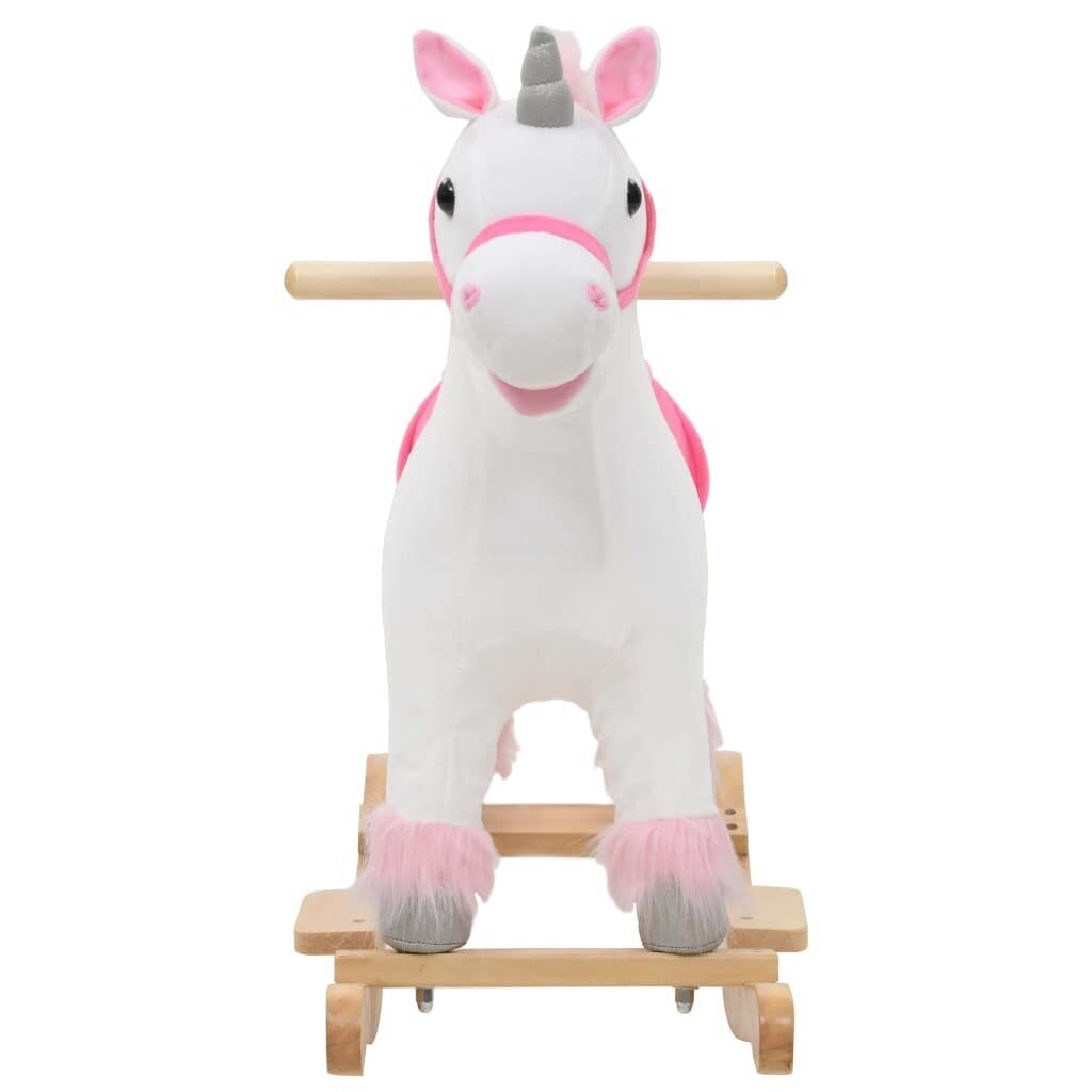 vidaXL kiikhobu, ükssarvik, plüüs, 65 x 32 x 58 cm, valge ja roosa hind ja info | Imikute mänguasjad | kaup24.ee