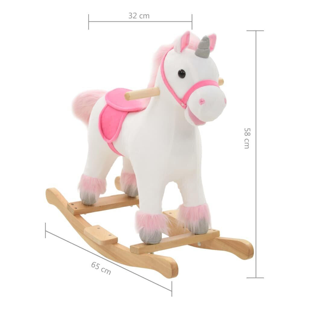 vidaXL kiikhobu, ükssarvik, plüüs, 65 x 32 x 58 cm, valge ja roosa цена и информация | Imikute mänguasjad | kaup24.ee