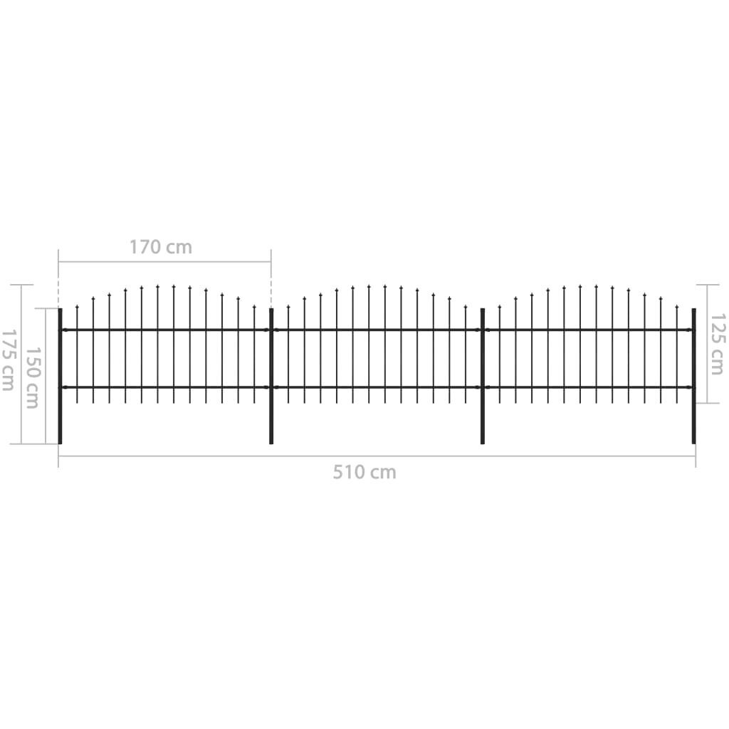 Terava otsaga aed vidaXL (1–1,25) x 5,1 m, terasest, must hind ja info | Aiad ja tarvikud | kaup24.ee