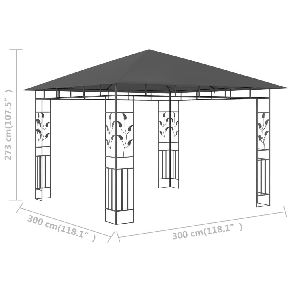 vidaXL varjualune sääsevõrguga, 3 x 3 x 2,73 m, antratsiit, 180 g/m² цена и информация | Varikatused ja aiapaviljonid | kaup24.ee