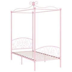 vidaXL baldahhiiniga voodiraam, roosa, metall, 90 x 200 cm hind ja info | Voodid | kaup24.ee