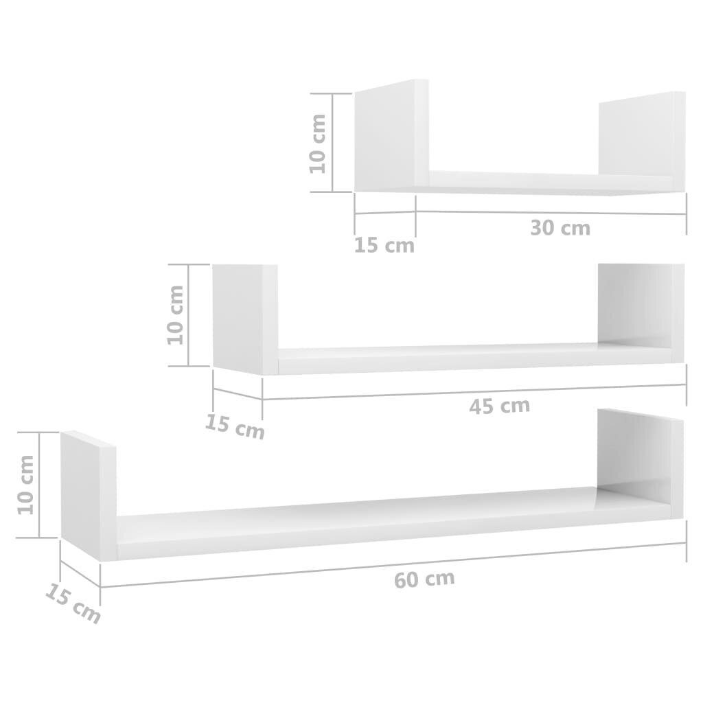 vidaXL seinariiul, 3 tk, kõrgläikega valge, puitlaastplaat цена и информация | Riiulid | kaup24.ee