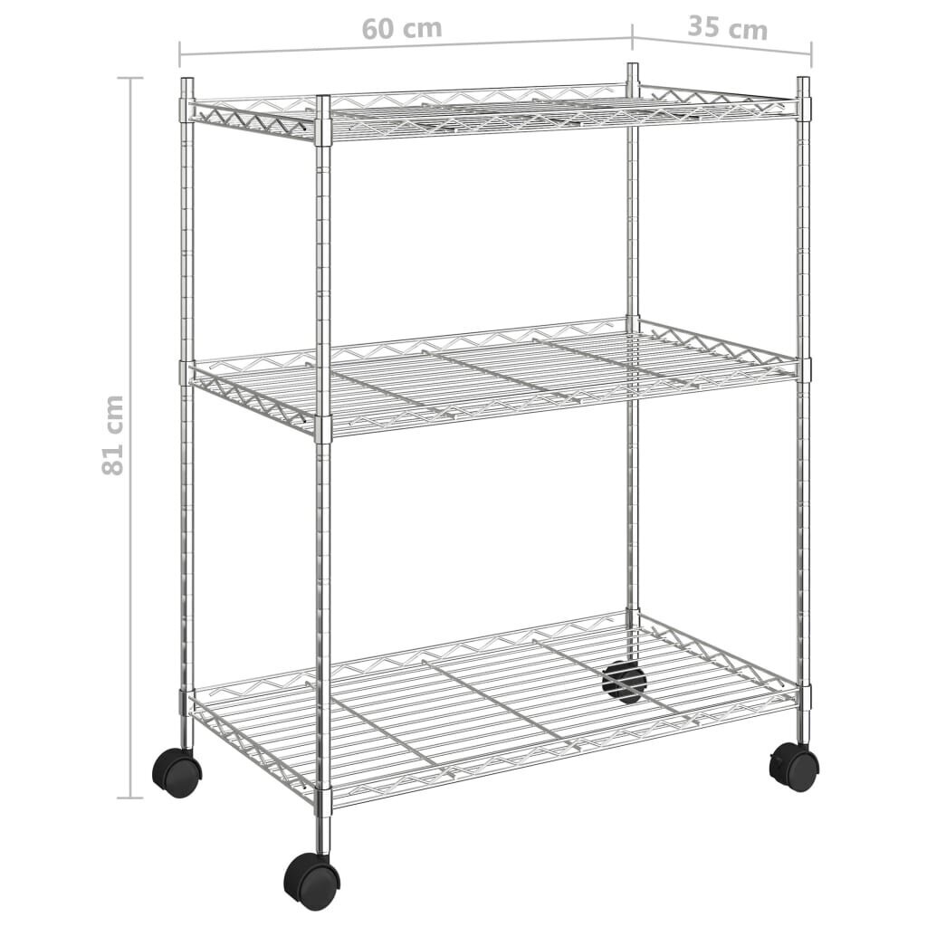 vidaXL 3-korruseline hoiuriiul ratastega 60x35x81 cm männipuit 150 kg hind ja info | Riiulid tööriistadele | kaup24.ee