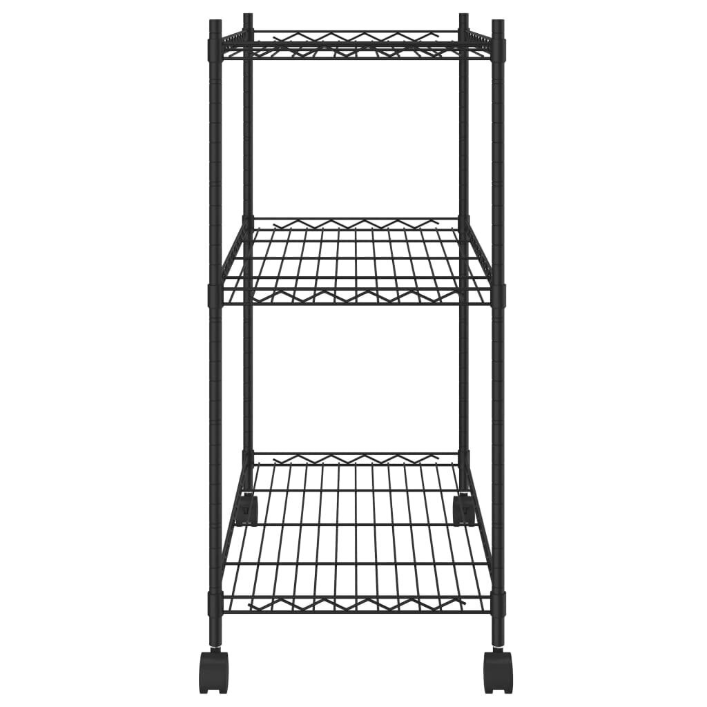 vidaXL 3-korruseline hoiuriiul ratastega 60 x 35 x 81 cm must 150 kg цена и информация | Riiulid tööriistadele | kaup24.ee