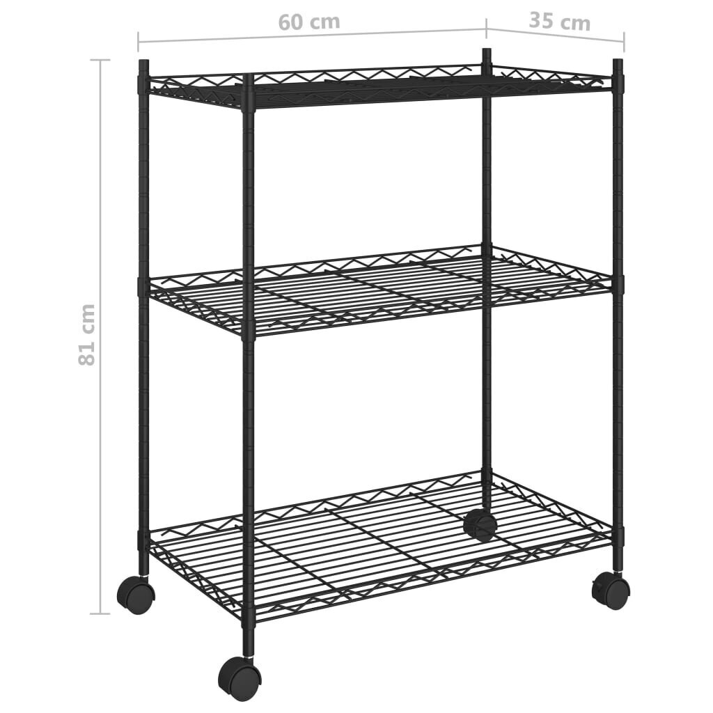 vidaXL 3-korruseline hoiuriiul ratastega 60 x 35 x 81 cm must 150 kg цена и информация | Riiulid tööriistadele | kaup24.ee