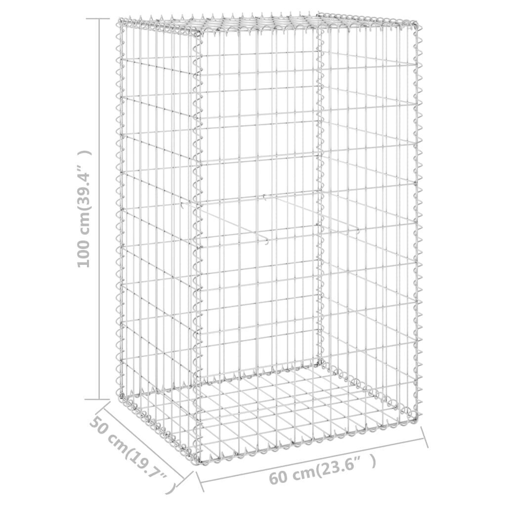 vidaXL kattega gabioonsein, tsingitud teras, 60 x 50 x 100 cm hind ja info | Aiad ja tarvikud | kaup24.ee