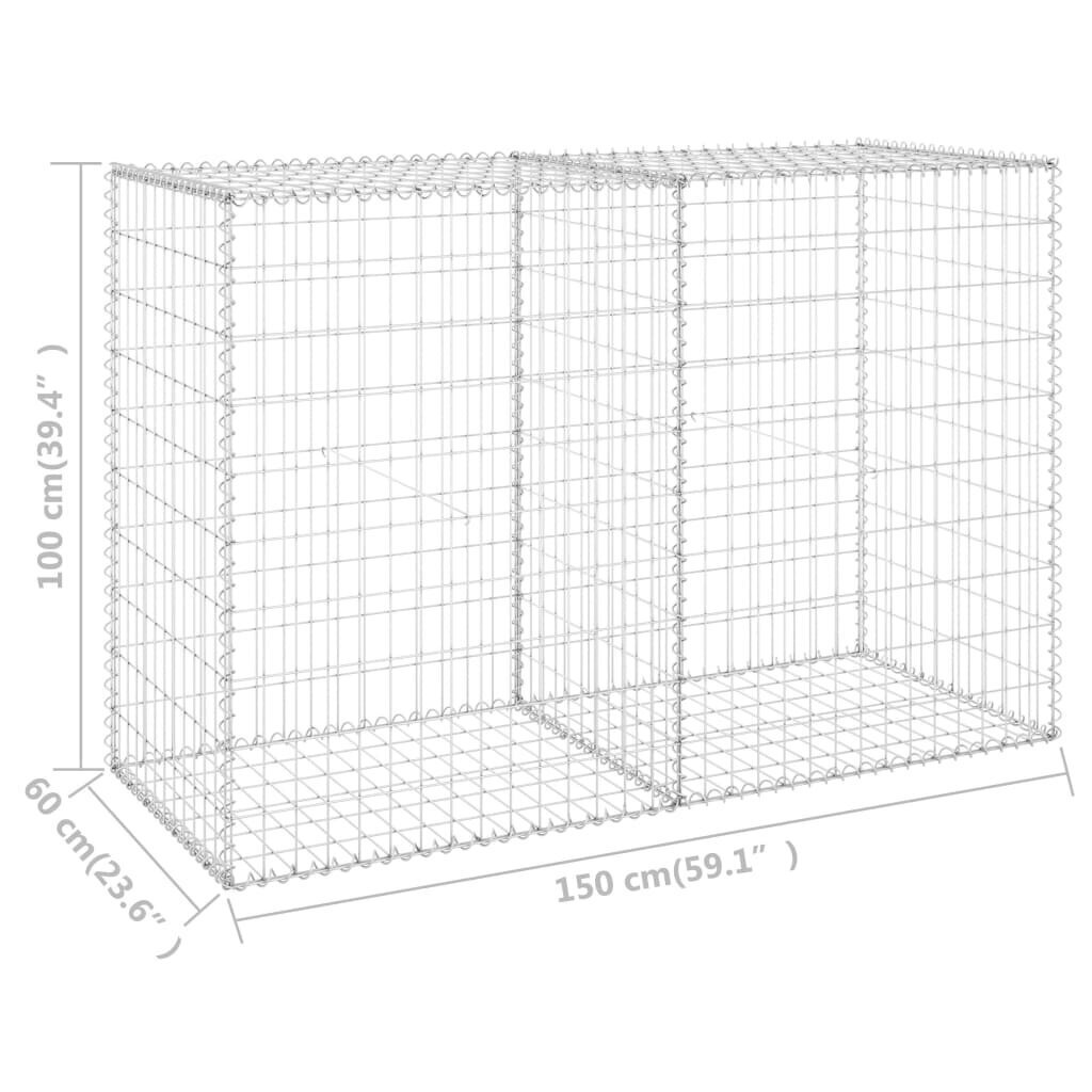 vidaXL kattega gabioonsein, tsingitud teras, 150 x 60 x 100 cm цена и информация | Aiad ja tarvikud | kaup24.ee