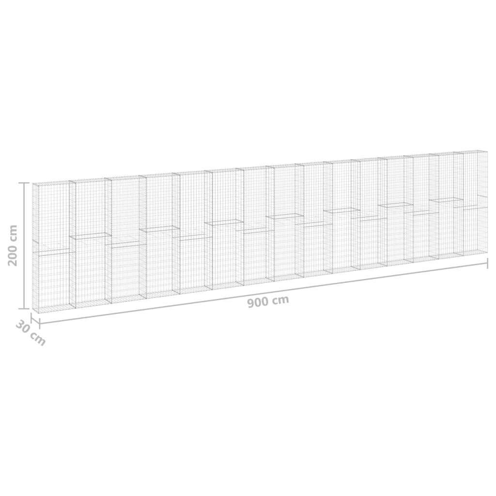 vidaXL kattega gabioonsein, tsingitud teras, 900 x 30 x 200 cm цена и информация | Aiad ja tarvikud | kaup24.ee