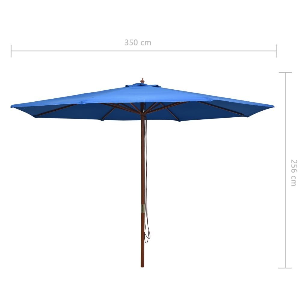 vidaXL päikesevari puust postiga 350 cm, sinine hind ja info | Päikesevarjud, markiisid ja alused | kaup24.ee