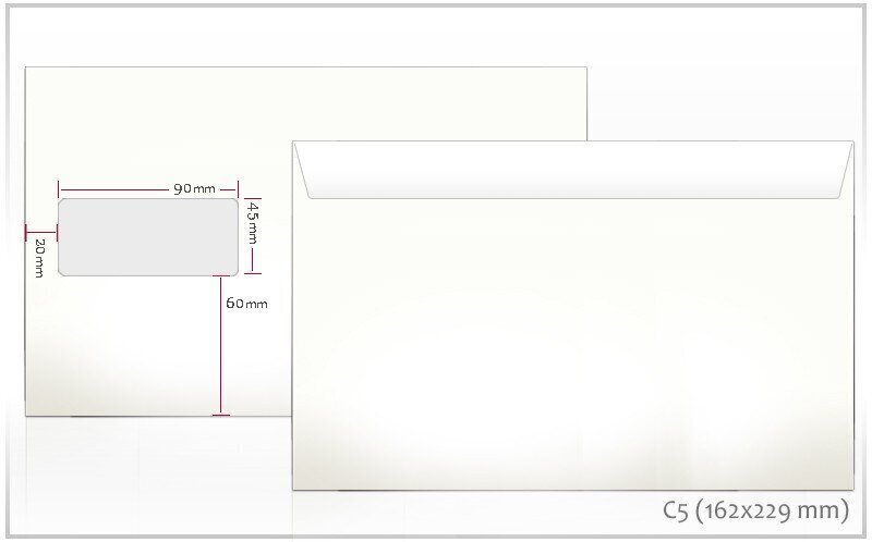 Ümbrik C5 aknaga, valge, 162x220mm hind ja info | Ümbrikud, postkaardid | kaup24.ee