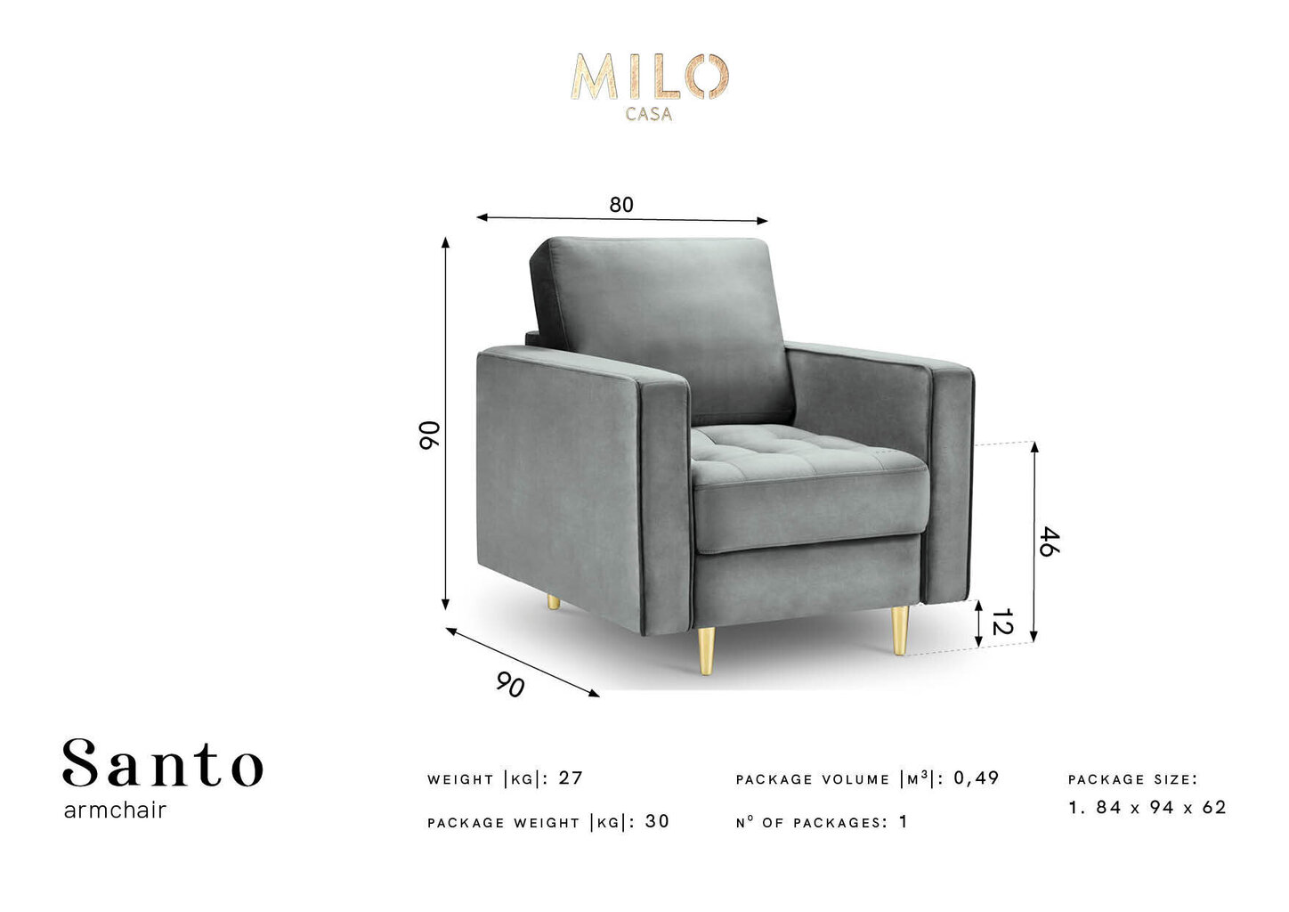 Tugitool Milo Casa Santo, must/kuldne hind ja info | Tugitoolid | kaup24.ee