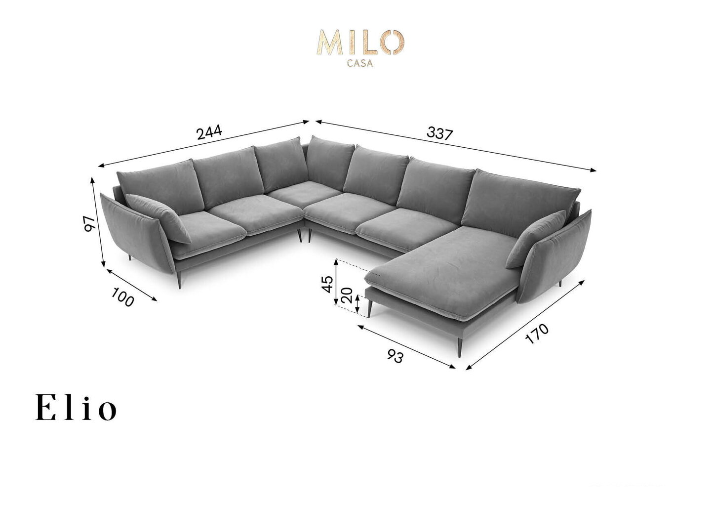 Pehme nurgadiivan Milo Casa Elio 7S-V, must hind ja info | Nurgadiivanid ja nurgadiivanvoodid | kaup24.ee