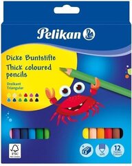 Pelikan Карандаши цветные, трехгранные, SOFT, грубый, 12 цветов + точилка  цена и информация | Письменные принадлежности | kaup24.ee