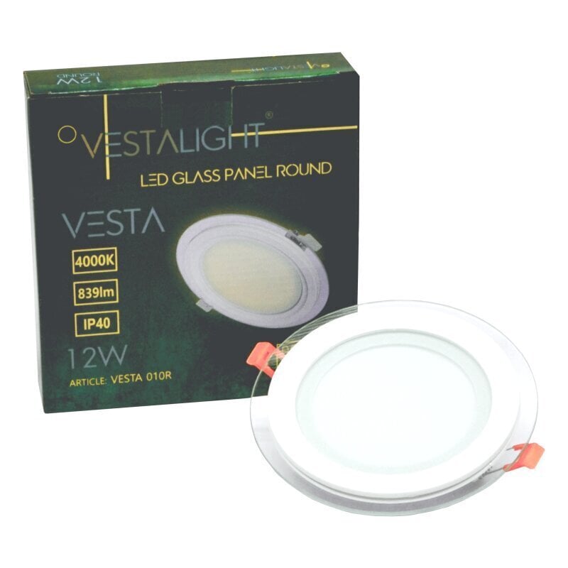 Sisseehitatud ümmargune LED-paneel klaasiga Vesta 12W hind ja info | Süvistatavad ja LED valgustid | kaup24.ee