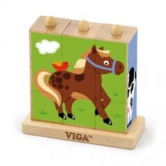 ‚Viga‘ puidust farmiloomade pusle 9-klotsiga, 2+ vanustele цена и информация | Развивающие игрушки | kaup24.ee