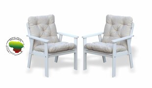 Стильный набор белых садовых стульев "Atlanta" 2 шт., с светло-бежевыми подушками, сделано в Литве цена и информация | Уличные cтулья | kaup24.ee
