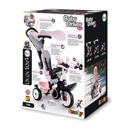 Lükatav kolmerattaline Smoby Baby Driver Plus, roosa hind ja info | Kolmerattalised jalgrattad | kaup24.ee