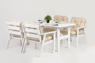 Комплект наружной мебели, стол и 4 стула, белый, со светло-бежевыми подушками, сделано в Литве цена и информация | Комплекты уличной мебели | kaup24.ee