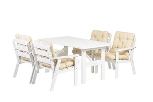 Välimööbli komplekt laud ja 4 tooli, valget värvi, helebeežide patjadega, valmistatud Leedus hind ja info | Aiamööbli komplektid | kaup24.ee
