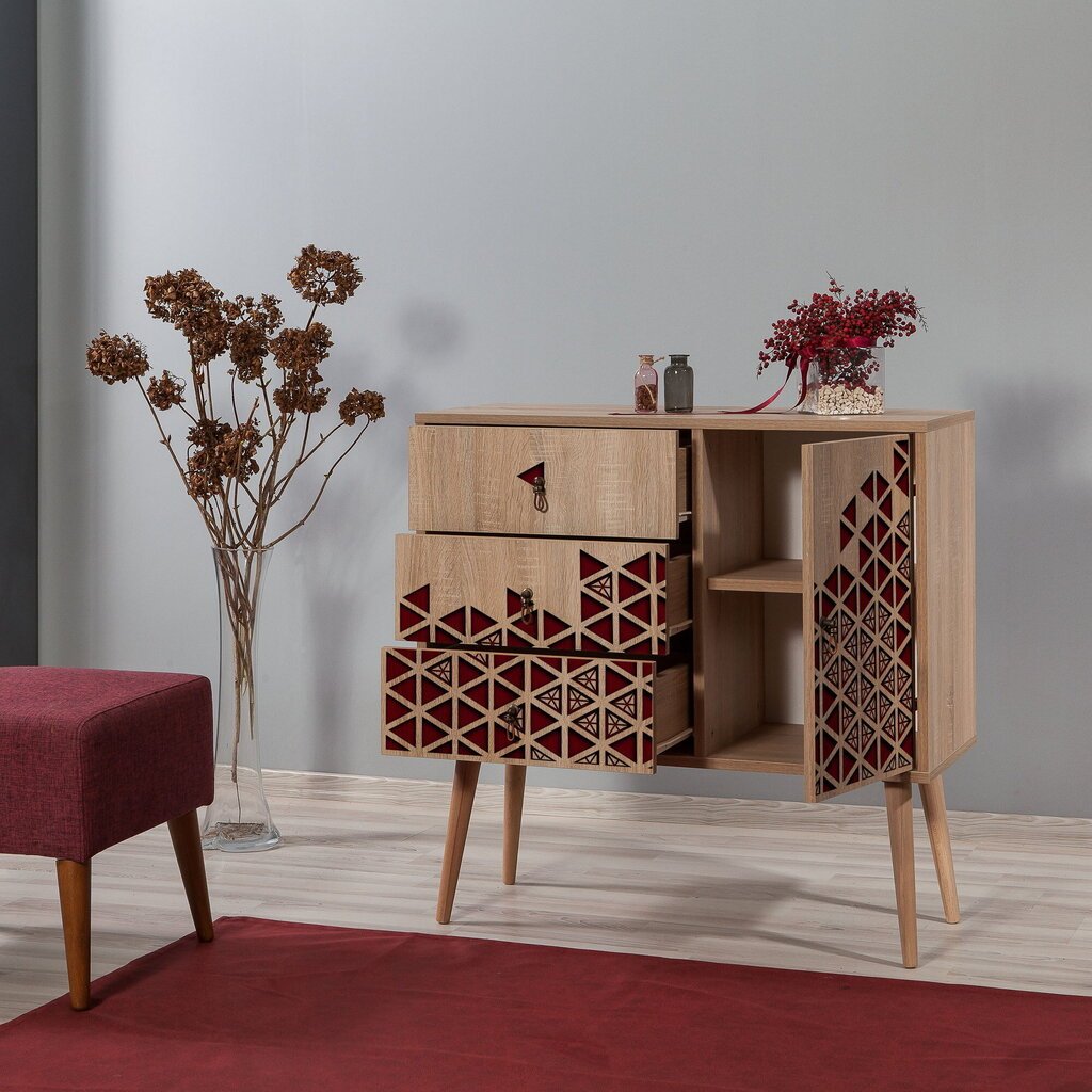 Kummut Kalune Design Dresser 3442, tamme värv/punane hind ja info | Kummutid | kaup24.ee