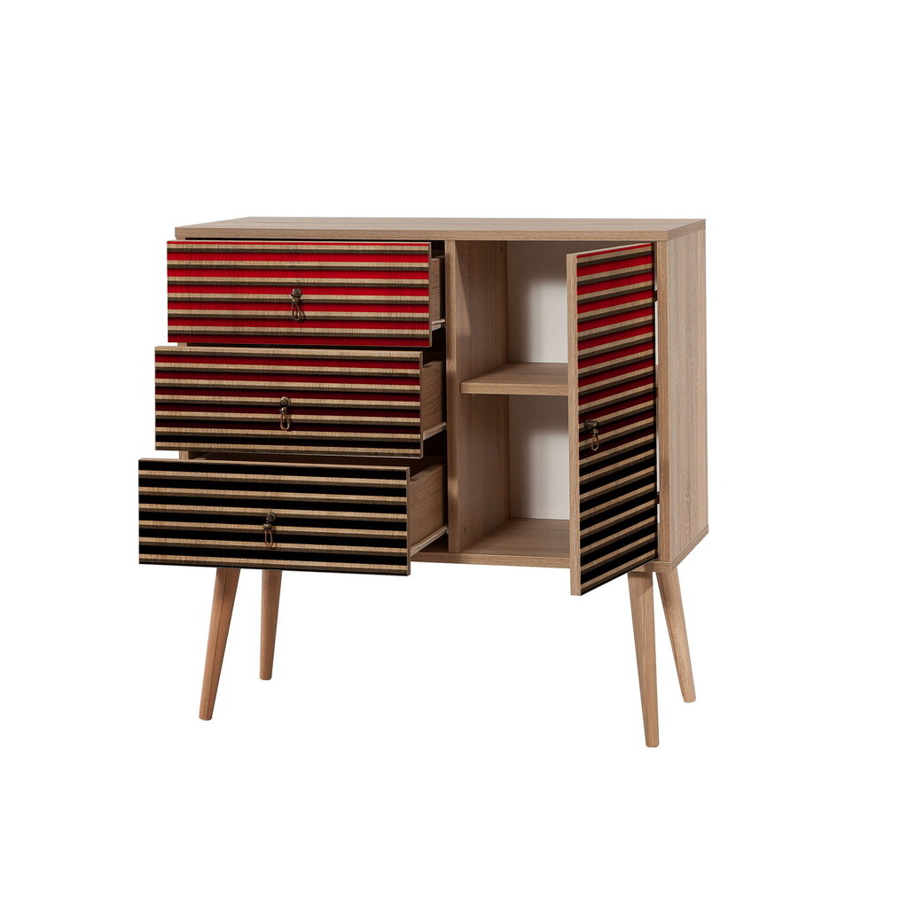 Kummut Kalune Design Dresser 3445, tamme värv/punane цена и информация | Kummutid | kaup24.ee
