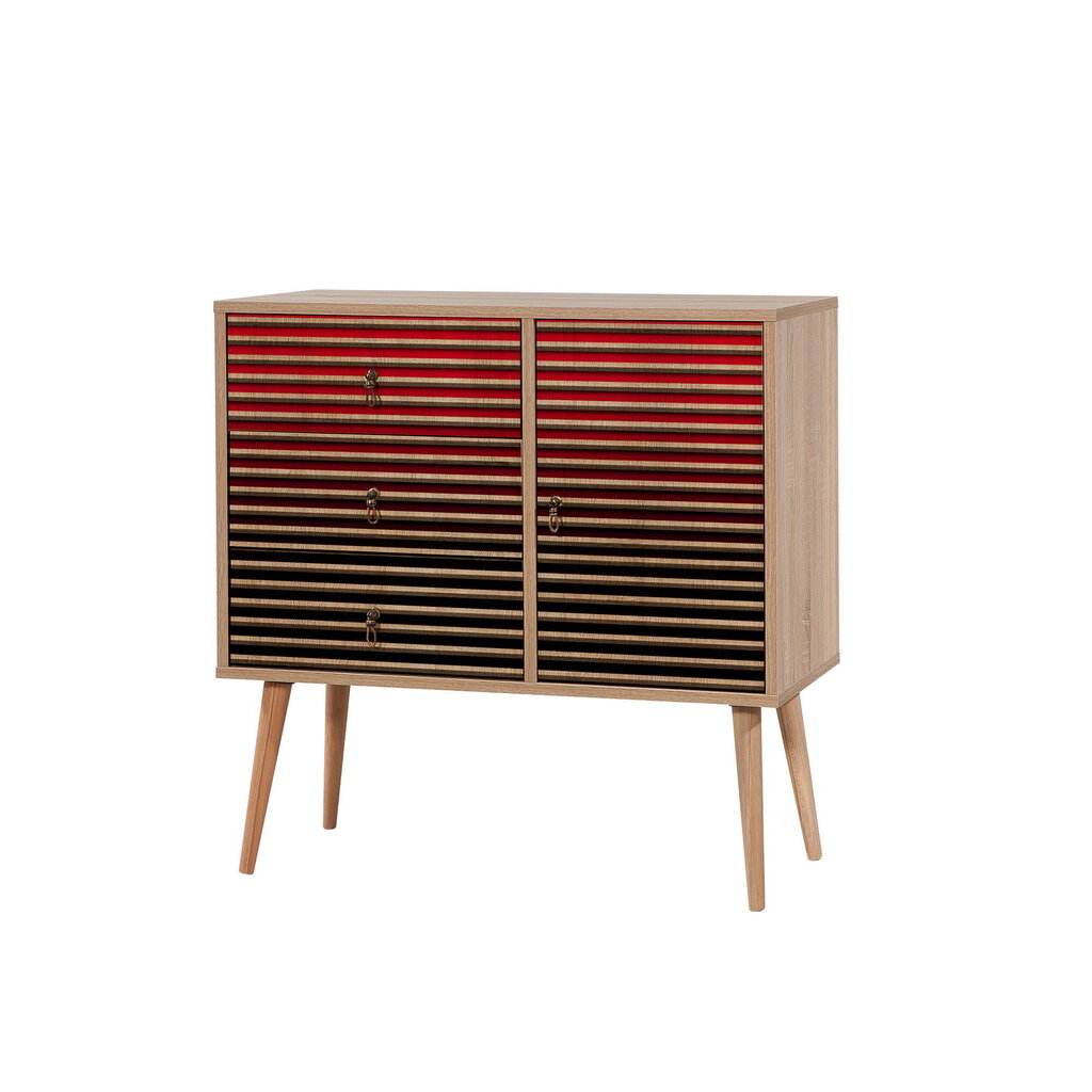 Kummut Kalune Design Dresser 3445, tamme värv/punane цена и информация | Kummutid | kaup24.ee