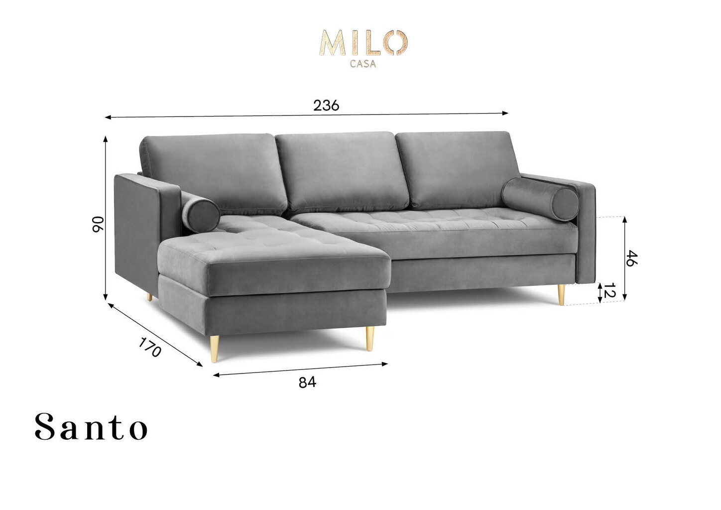 Pehme nurgadiivan Milo Casa Santo 4S-V, helehall hind ja info | Nurgadiivanid ja nurgadiivanvoodid | kaup24.ee