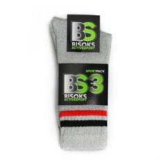 Спортивные носки в комплекте 3 пары Bisoks 11011k l.grey/2 stripes black/red цена и информация | Meeste sokid | kaup24.ee