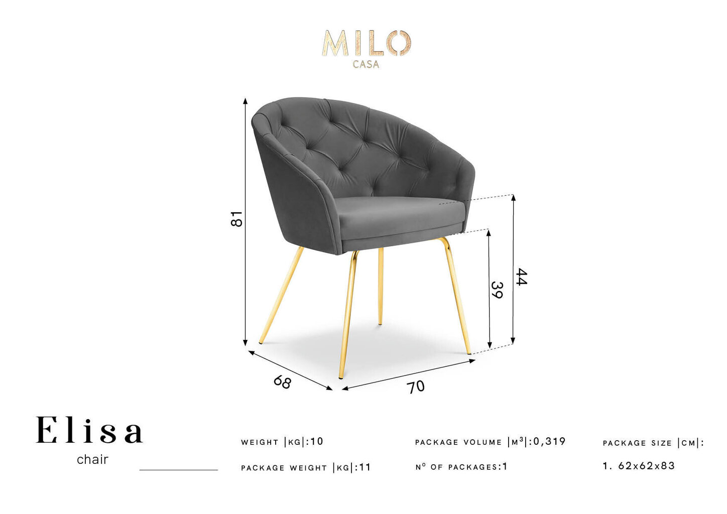 Tool Milo Casa Elisa, beež/kuldne värv hind ja info | Söögilaua toolid, köögitoolid | kaup24.ee