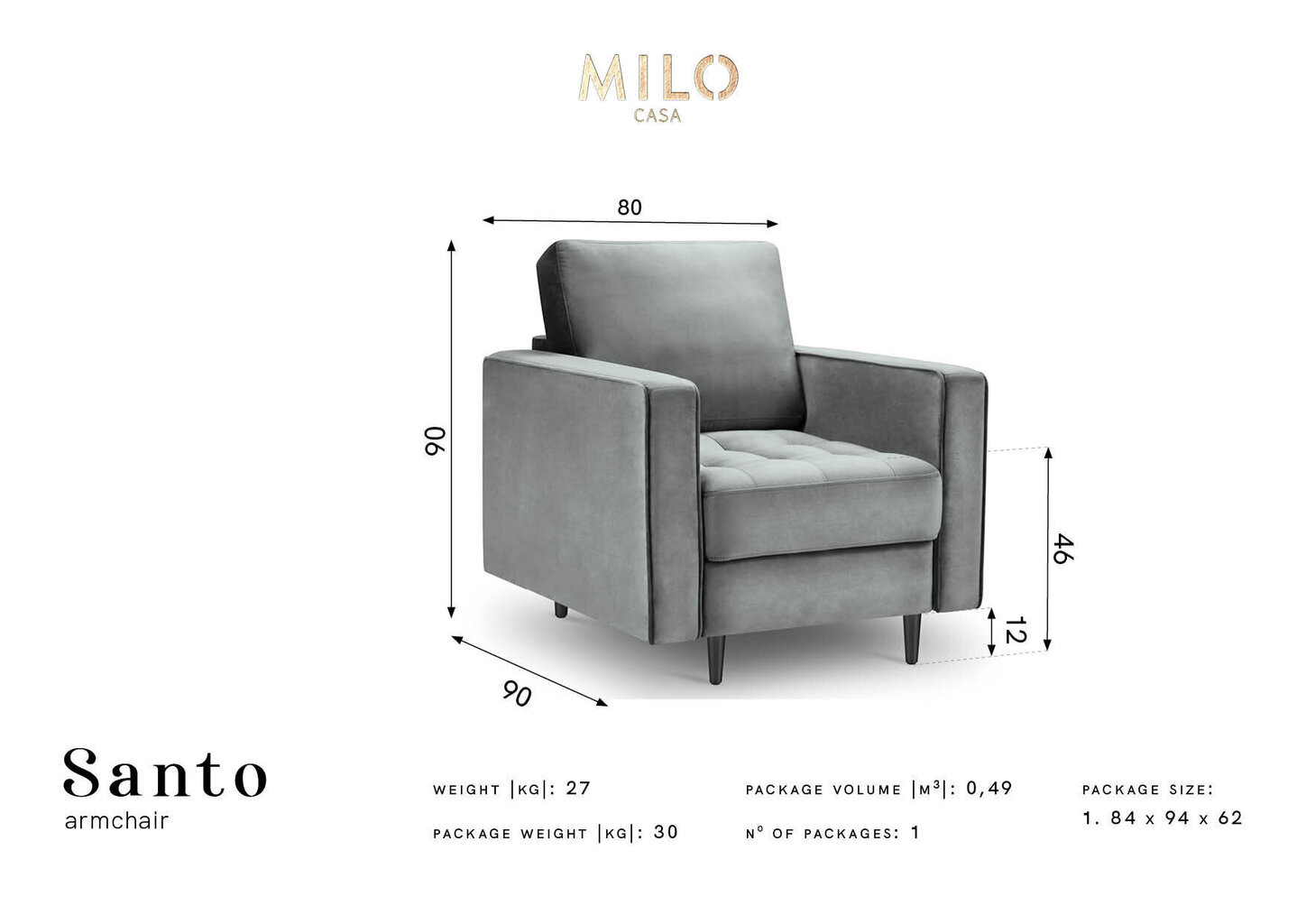 Tugitool Milo Casa Santo, helehall/must hind ja info | Tugitoolid | kaup24.ee