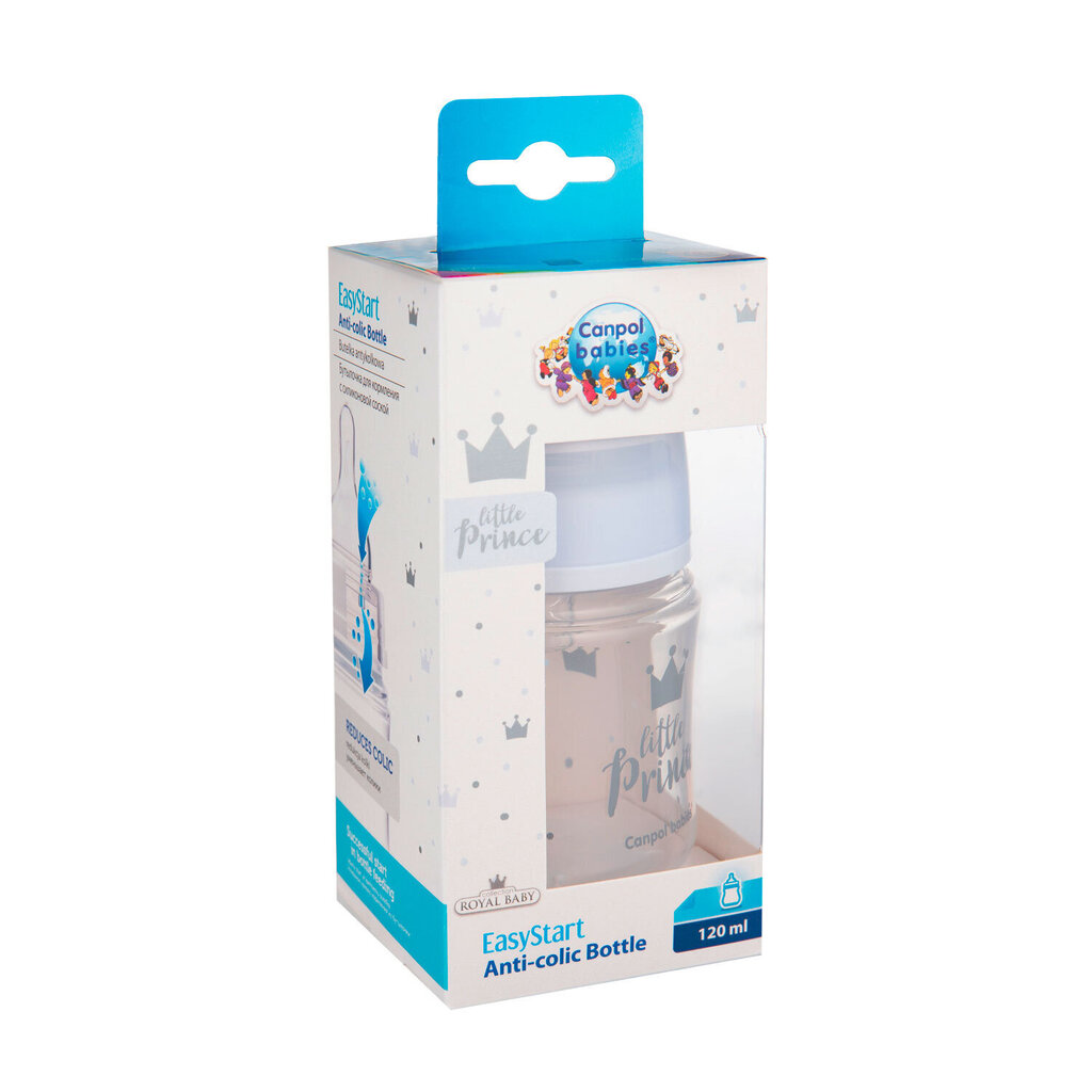 Laia kaelaga pudel Canpol babies, Anti-colic PP Easy Start Royal Baby, 120 ml, 35/233, blue hind ja info | Lutipudelid ja aksessuaarid | kaup24.ee