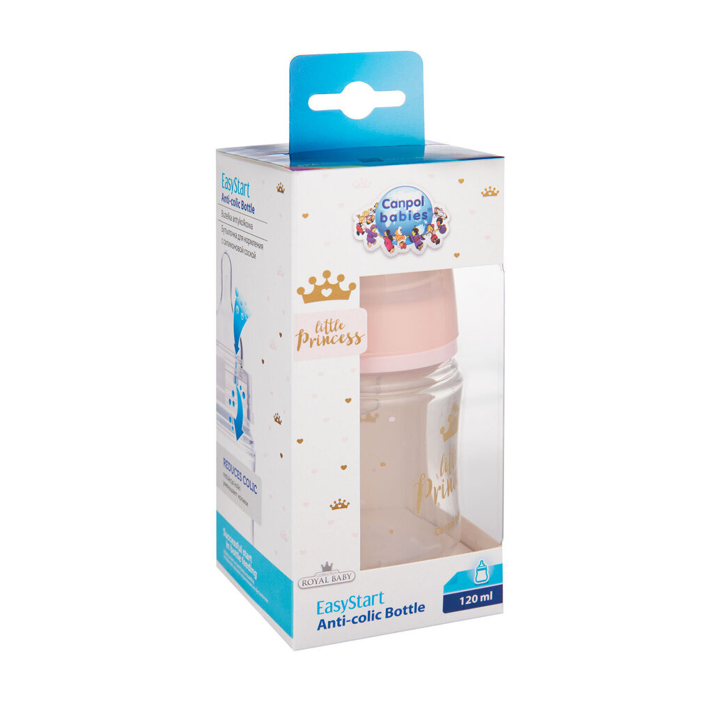 Laia kaelaga pudel Canpol babies, Anti-colic PP Easy Start Royal Baby, 120 ml, 35/233, pink цена и информация | Lutipudelid ja aksessuaarid | kaup24.ee