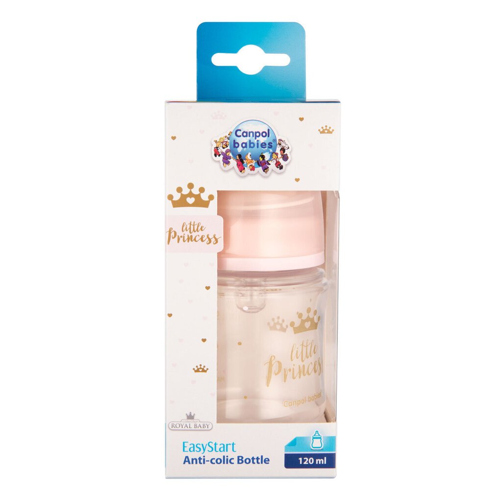 Laia kaelaga pudel Canpol babies, Anti-colic PP Easy Start Royal Baby, 120 ml, 35/233, pink цена и информация | Lutipudelid ja aksessuaarid | kaup24.ee