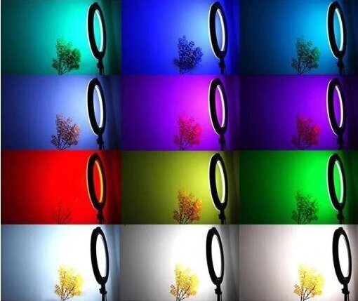 Rõngakujuline LED-lamp RGB puldi ja jalaga hind ja info | Fotovalgustuse seadmed | kaup24.ee