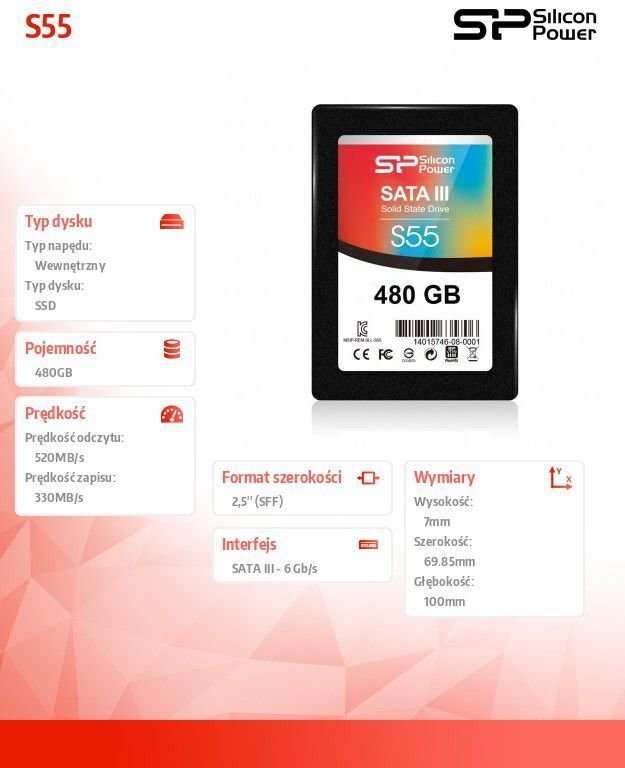 Kõvaketas Silicon Power SSD S55 480GB Sata 3 hind ja info | Sisemised kõvakettad (HDD, SSD, Hybrid) | kaup24.ee
