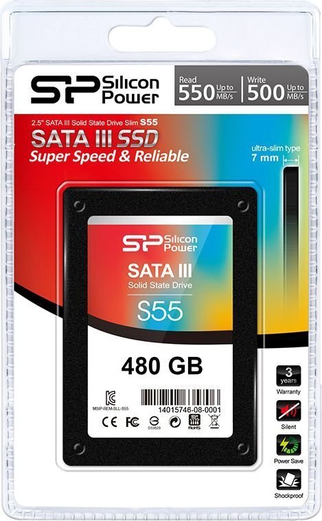 Kõvaketas Silicon Power SSD S55 480GB Sata 3 цена и информация | Sisemised kõvakettad (HDD, SSD, Hybrid) | kaup24.ee