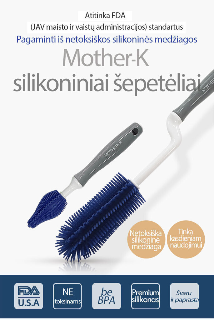 Silikoonist pudelipuhastusharjad Mother-K, 2 tk. hind ja info | Lutipudelid ja aksessuaarid | kaup24.ee