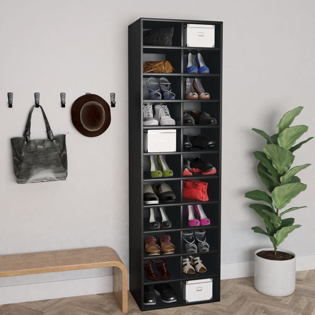 vidaXL kingakapp, must, 54 x 34 x 183 cm, puitlaastplaat hind ja info | Jalatsikapid, jalatsiriiulid | kaup24.ee